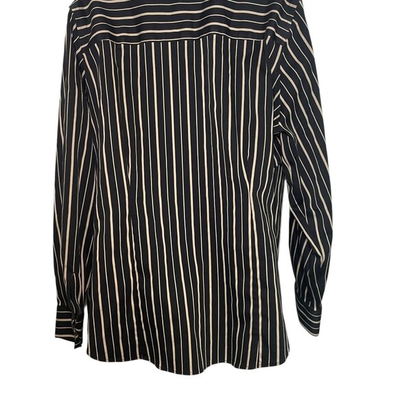 Foxcroft NYC 16W Black Tan Striped Non-Iron Stretch Button Down Blouse - Picture 4 of 7